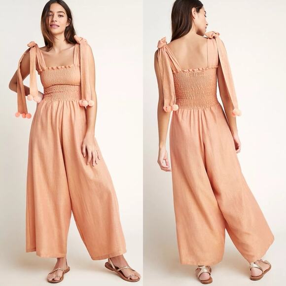 Anthropologie Pants - Sundress Pom Jumpsuit Tie Straps Wide Leg Womens Size XS / S